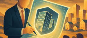 Attorney drafting a glowing blueprint of real estate structures, symbolizing the role of a PPM attorney in building secure investment offerings.
