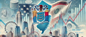 New Jersey flag, financial symbols, and landmarks highlight syndication, PPM, and the role of a syndication attorney against a blue sky backdrop.