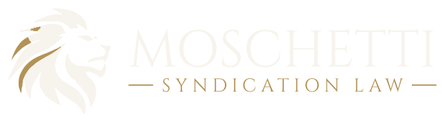 Moschetti Syndication Law logo: lion mark with Moschetti Syndication Law wordmark