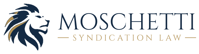 Moschetti Syndication Law logo: lion mark with Moschetti Syndication Law wordmark